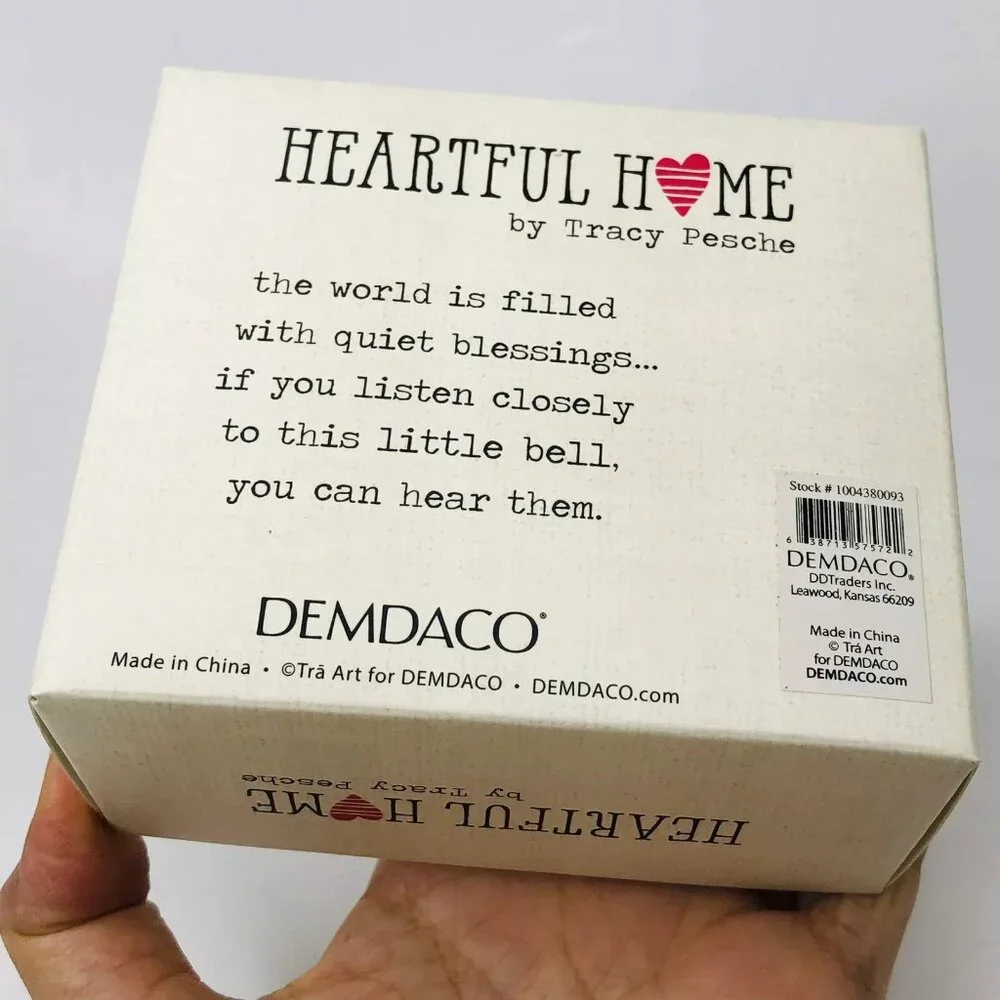 Ceramic White Bell Box Heartful Home Tracy Pesche FRIEND Sunflower Striped Black - Picture 4 of 5
